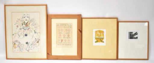 Seven various watercolours and prints relating to the theatre to include a watercolour of characters