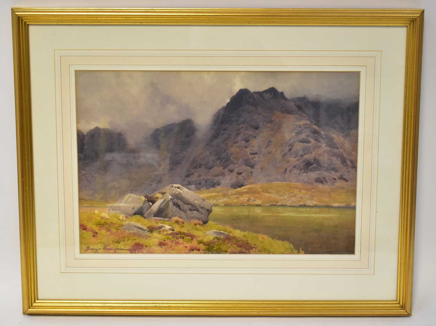 GEORGE COCKRAM RI (1861-1950); watercolour, a Welsh mountainous scene with rocks in the