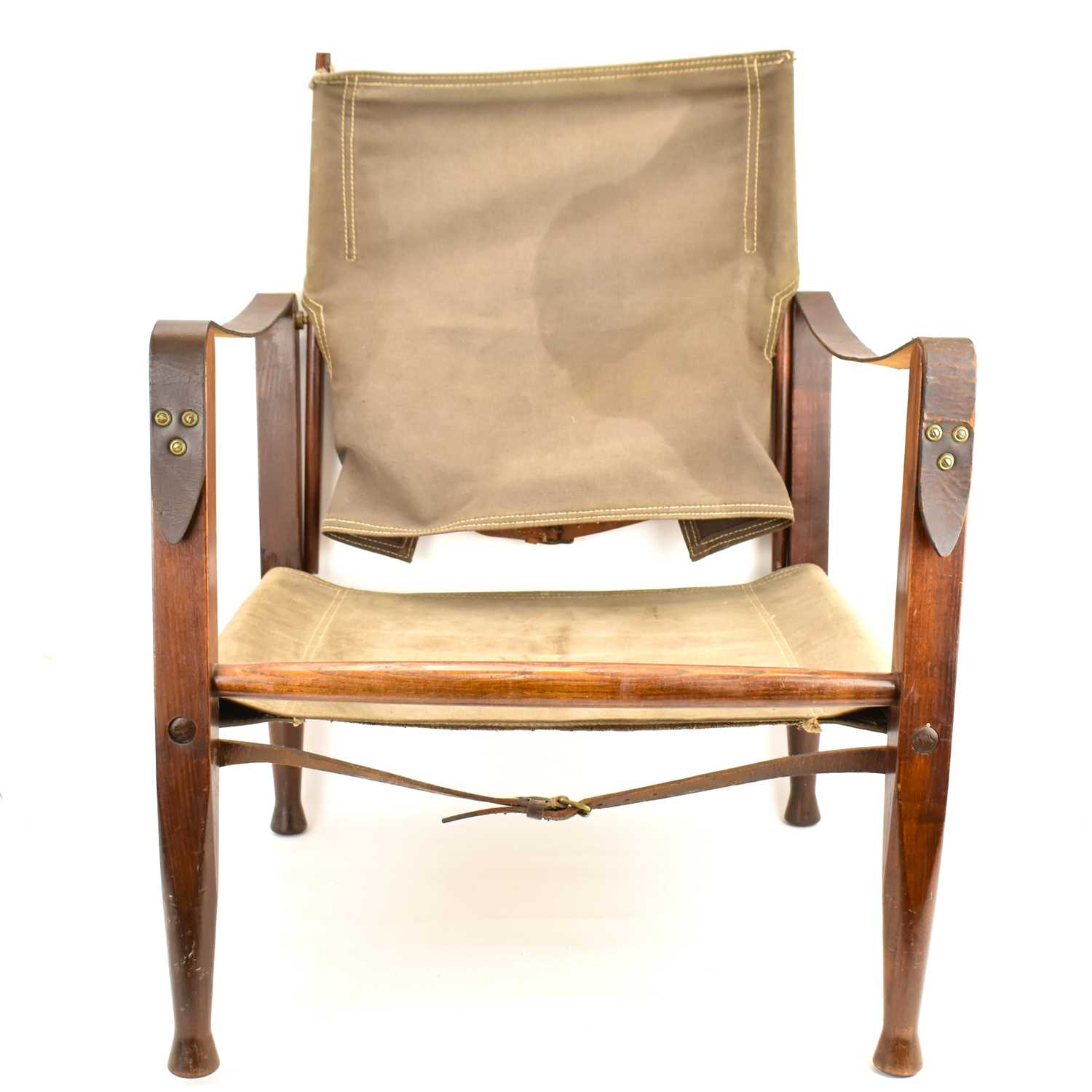 KAARE KLINT, DENMARK; a pair of ash and canvas safari chairs, marked 'Denmark 25160' to back - Image 2 of 7