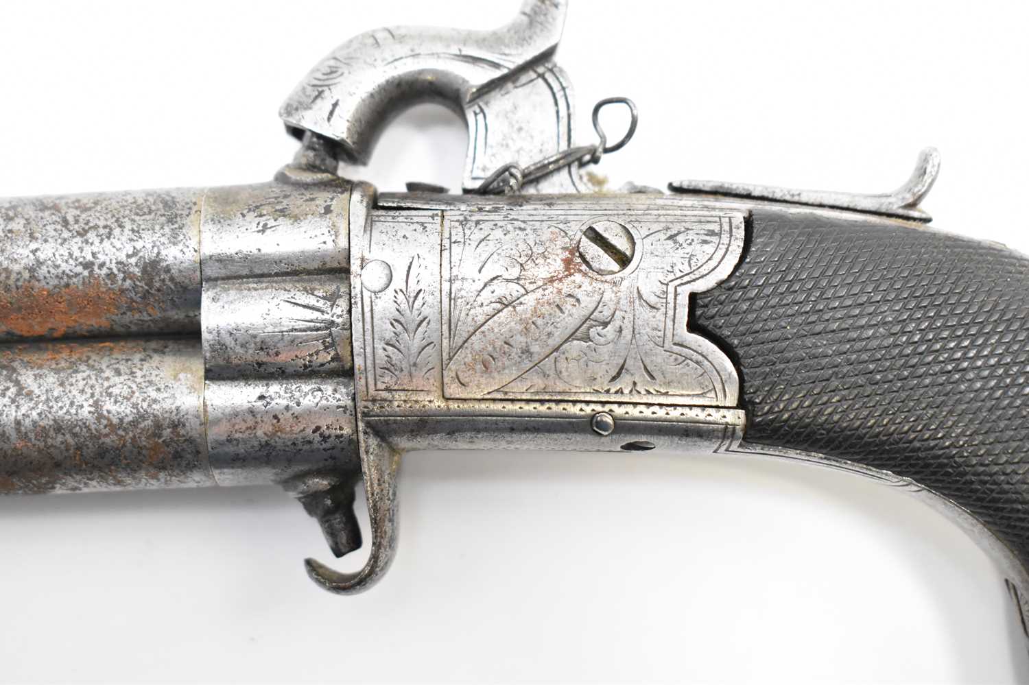 CONWAY; a 19th century double barrel percussion cap pistol, cross-hatched pistol grip, length of - Image 4 of 4