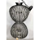 A large contemporary black nickel double bag Bohemian crystal ceiling light with six LED fittings in