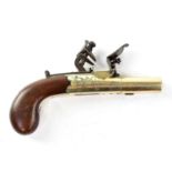 DUDLEY, PORTSMOUTH; a late 18th/early 19th all brass 54 bore flintlock pocket pistol with 1.5"