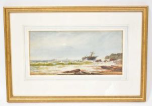 T. MONTIMEN (French, 19th century); watercolour, beach scene of a shipwreck in rough seas, with