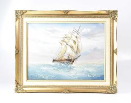 † BAILLIE? (20th century); oil on canvas, tall masted ship in full sail, signed, 29.5 x 39cm,