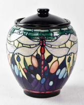 MOORCROFT; a jar and cover in the 'Favrile' design, copyrighted for 2000, with impressed and painted