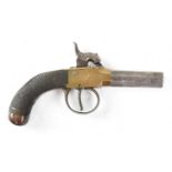 A 19th century 120 bore percussion cap pocket pistol, 2.75" octagonal turn-off barrel, brass box