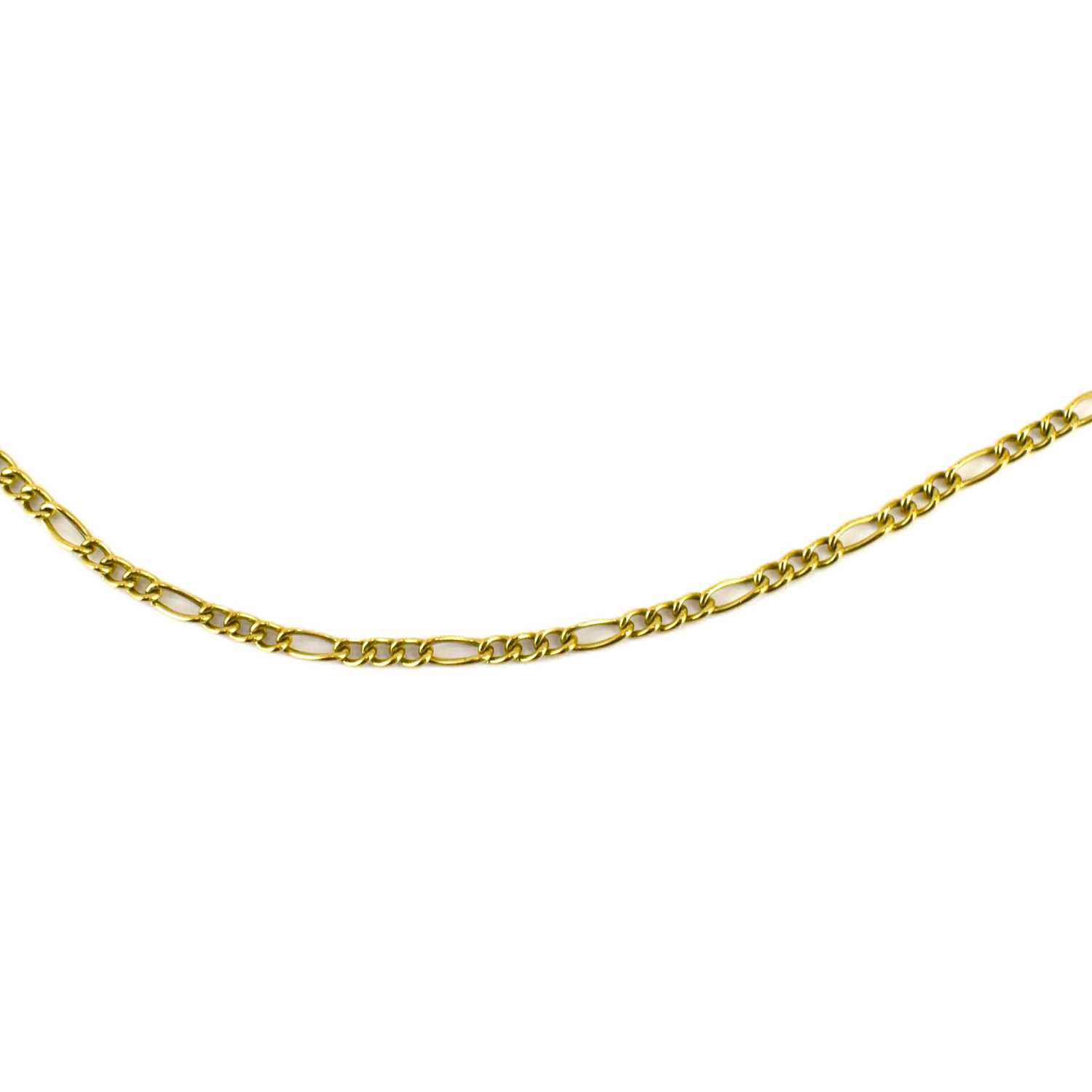 A 9ct gold Figaro link necklace with lobster claw clasp, length 44cm, approx. 2.4g.
