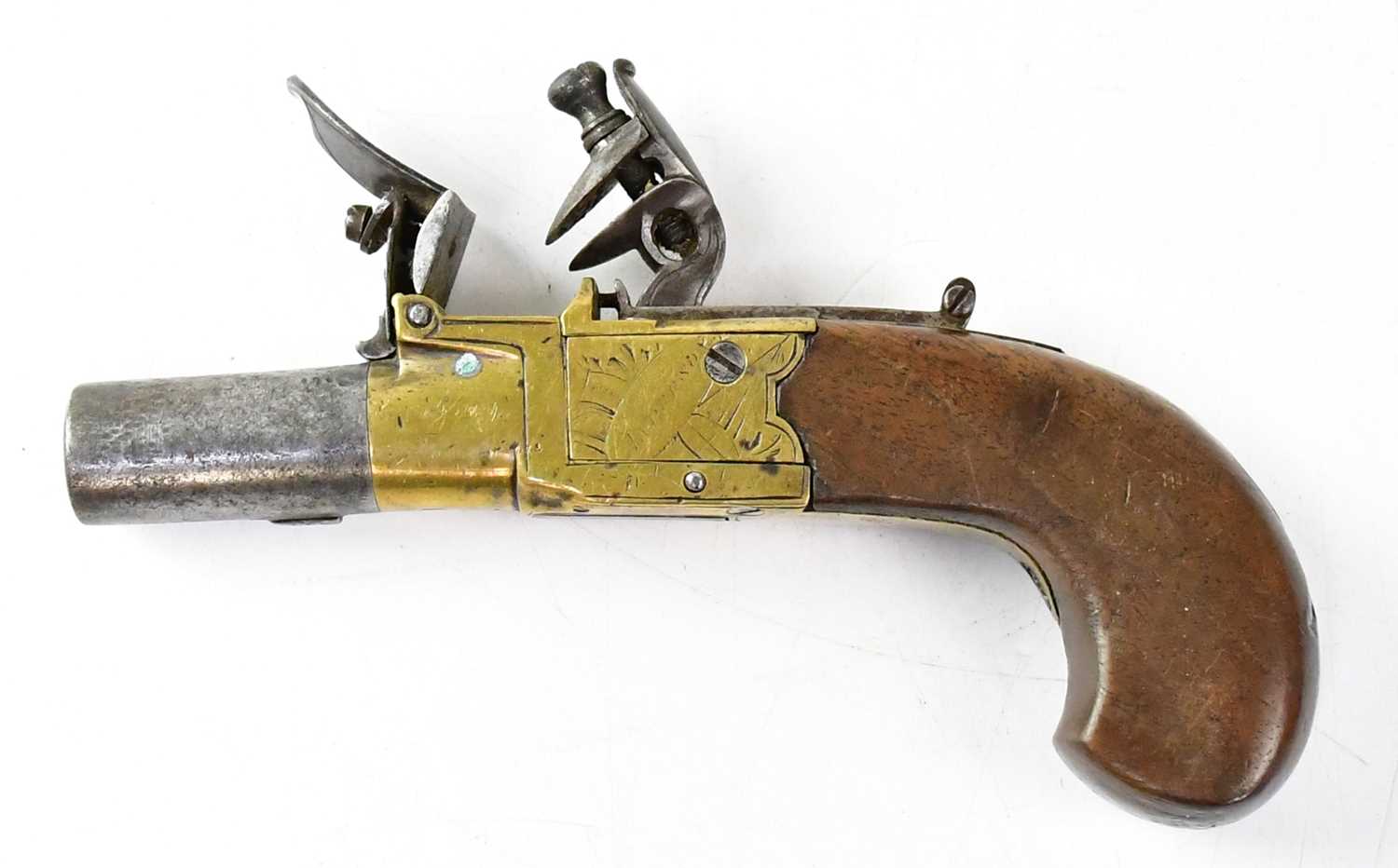 ANDERSON, LONDON; an early 19th century 40 bore flintlock pocket pistol, 1.5" turn-off barrel, brass - Image 2 of 2