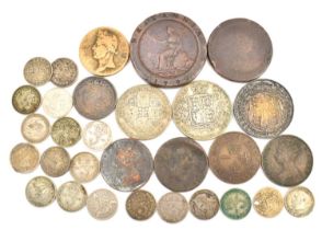 Various mixed coins to include a 1797 cartwheel two pence coin, cartwheel one pence coin, various