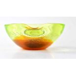 WHITEFRIARS; a yellow and orange 'Controlled Bubble' bowl with spout/indentation to rim, height 7cm,