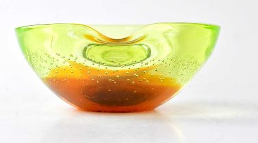 WHITEFRIARS; a yellow and orange 'Controlled Bubble' bowl with spout/indentation to rim, height 7cm,