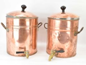 Two vintage copper tea urns, both with steel handles and brass taps, approx. 41 x 28cm (2).