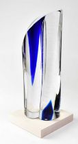 GORAN WARFF FOR KOSTA BODA; an encased glass sculpture in blue with bubble detail, limited