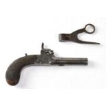 A 19th century 60 bore percussion cap pocket pistol with 2.5" turn-off barrel, box lock engraved