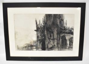 20th CENTURY ENGLISH SCHOOL; charcoal on paper, study of a cathedral, unsigned, 50 x 81cm, framed