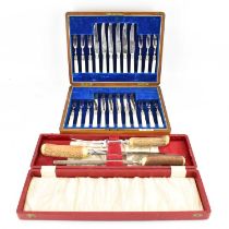 A cased twenty-four piece mother of pearl silver plated dessert knife and fork set, together with