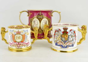 Three large Elizabeth II loving cups comprising a Spode example, limited edition no. 142/500,