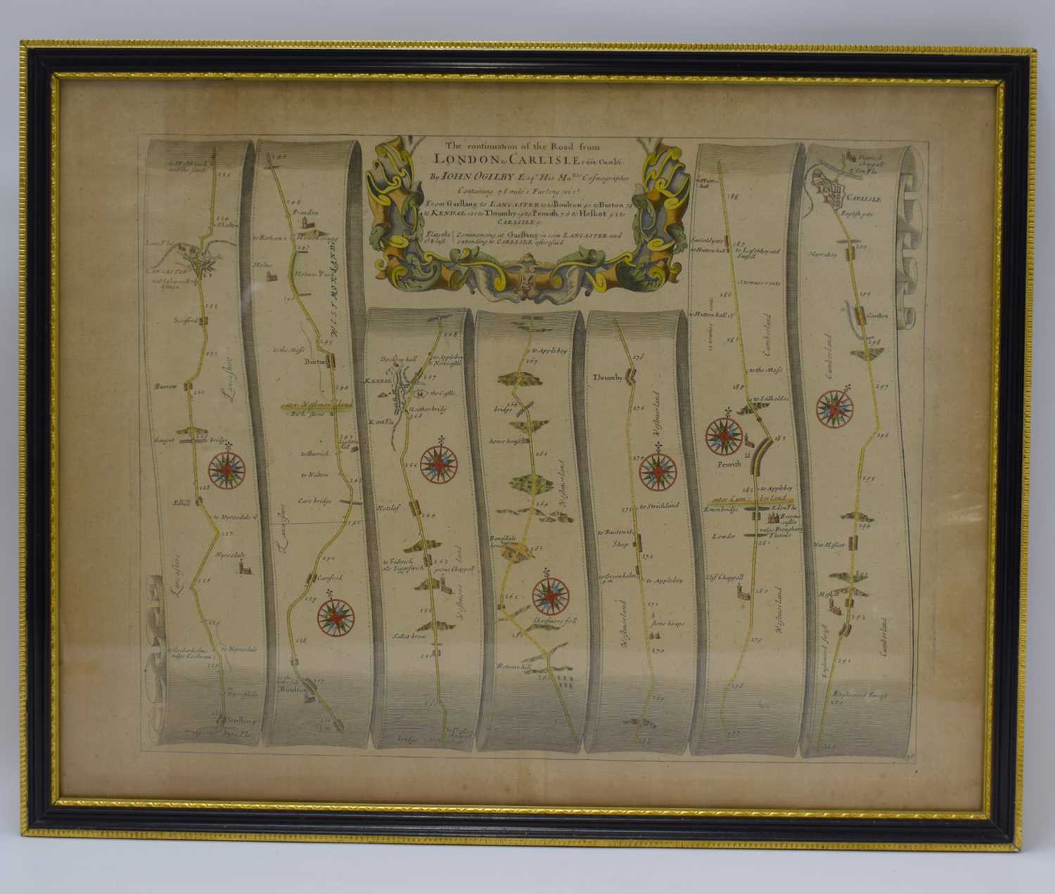 JOHN OGILVY; two 18th century or later road maps, titled 'The Road from London to Carlisle in Com: - Image 2 of 6