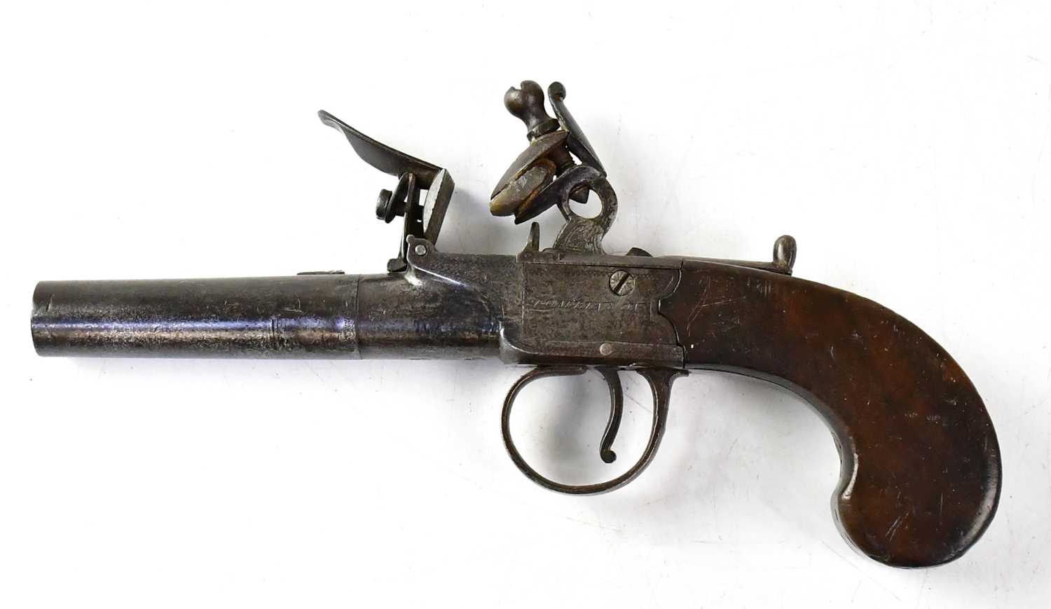 TOMLINSON, DUBLIN; a late 18th/early 19th century 54 bore flintlock pocket pistol, 2.5" turn-off - Image 2 of 2