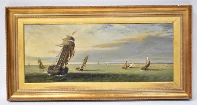 FREDERICK CALVERT (1785-1845); oil on canvas, expansive seascape with various boats and coastline to