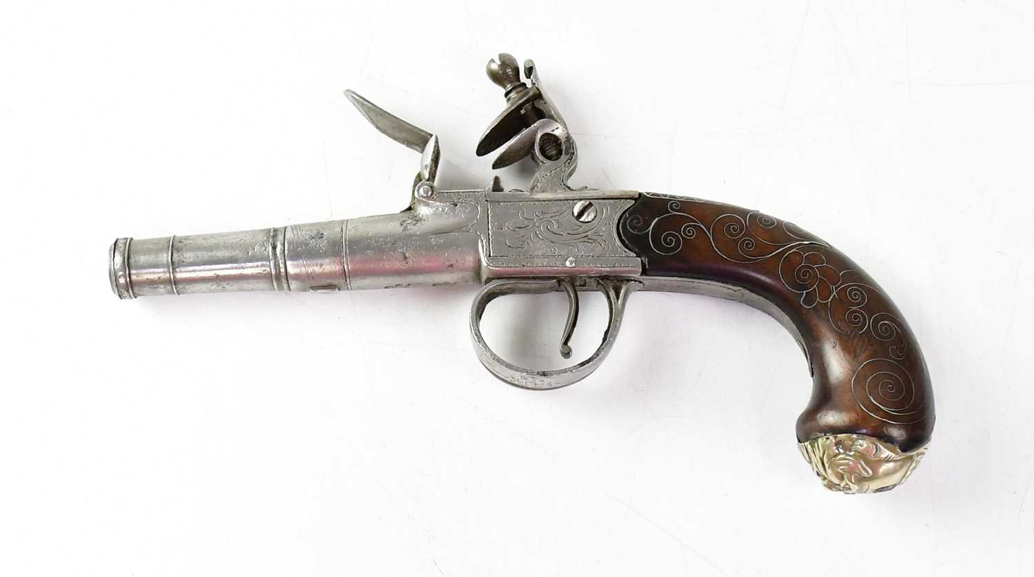 RYLANDS, DARBY; a late 18th/early 19th century 54 bore flintlock pocket pistol with 2.25" three - Image 2 of 2