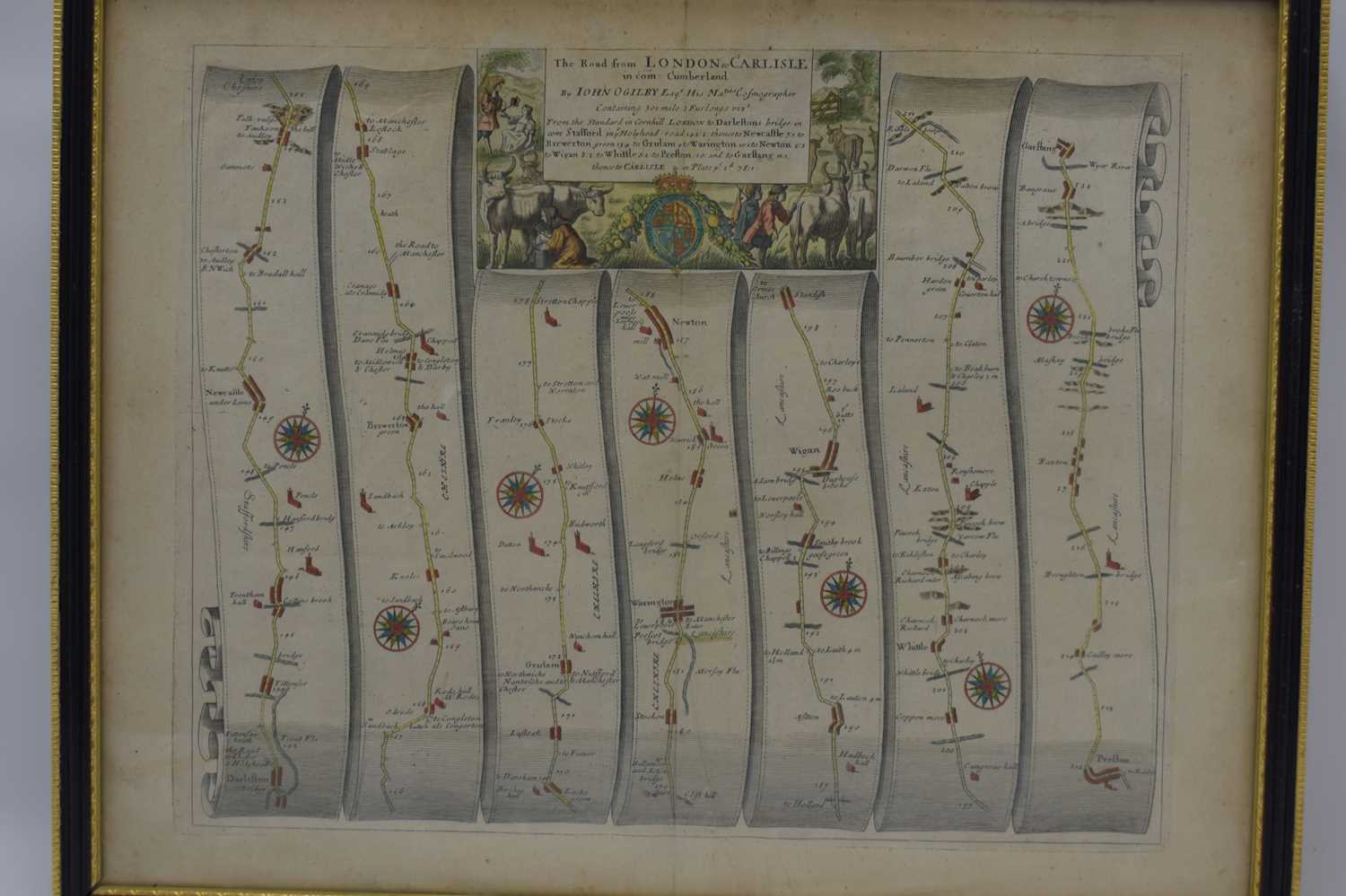 JOHN OGILVY; two 18th century or later road maps, titled 'The Road from London to Carlisle in Com: - Image 5 of 6