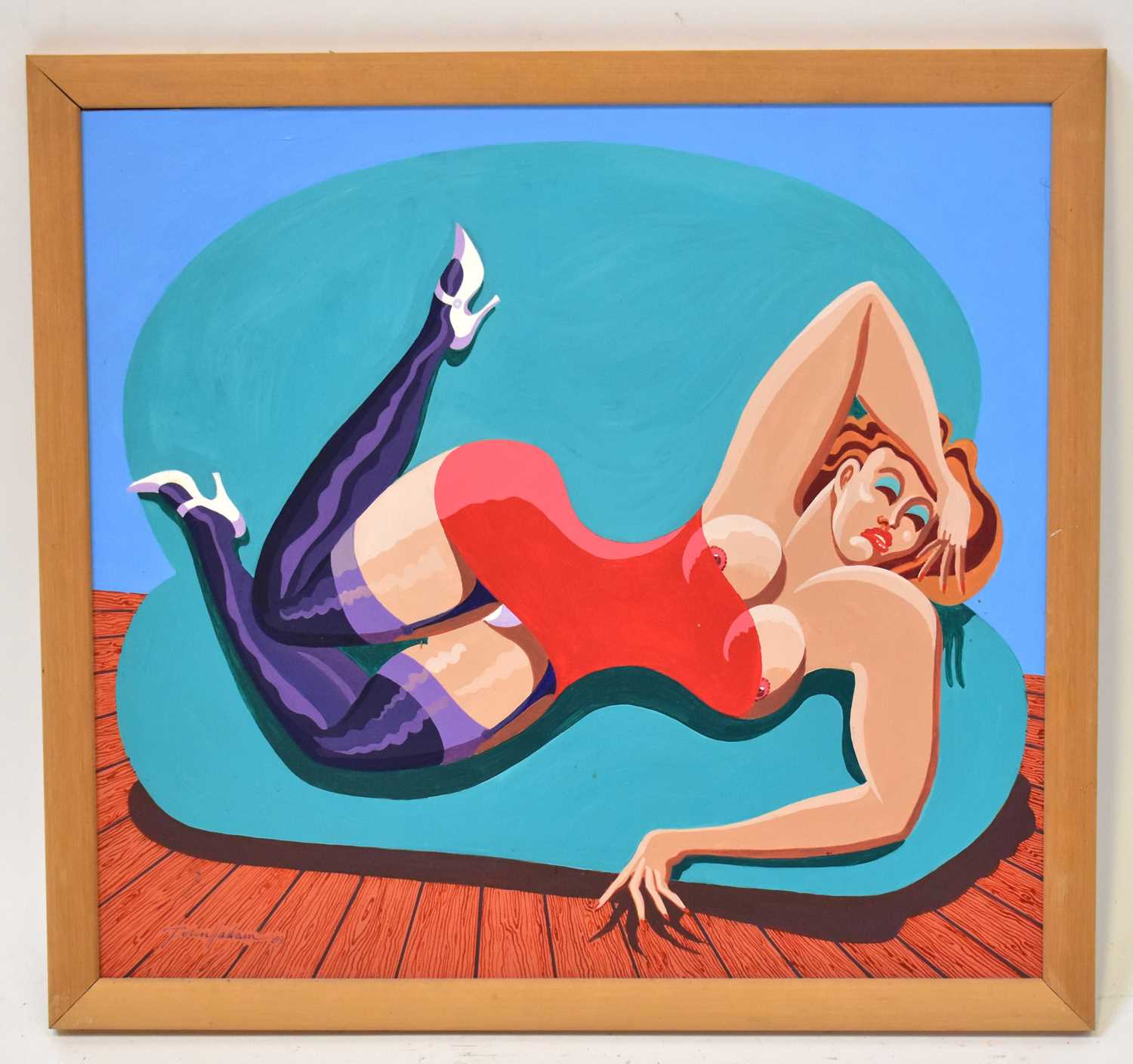 † JOHN HASLAM (20th century); oil on board, study of a reclining scantily dressed female, signed and