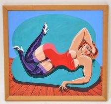 † JOHN HASLAM (20th century); oil on board, study of a reclining scantily dressed female, signed and