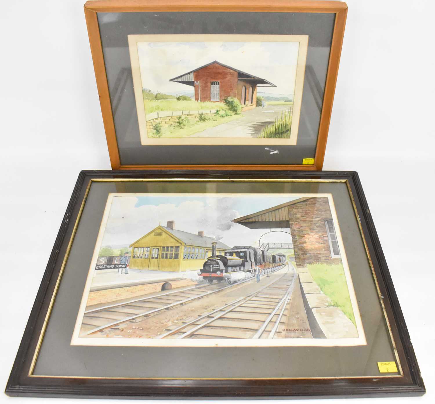 † DON MILLAR (born 1923); two pencil and watercolour on paper, Garstang Town train station with