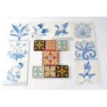 Seven replica encaustic tiles designed by A. W. N. Pugin, six 7.8 x 7.8cm, one 10.8 x 10.8cm,