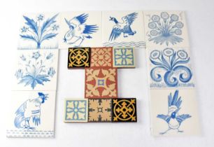 Seven replica encaustic tiles designed by A. W. N. Pugin, six 7.8 x 7.8cm, one 10.8 x 10.8cm,