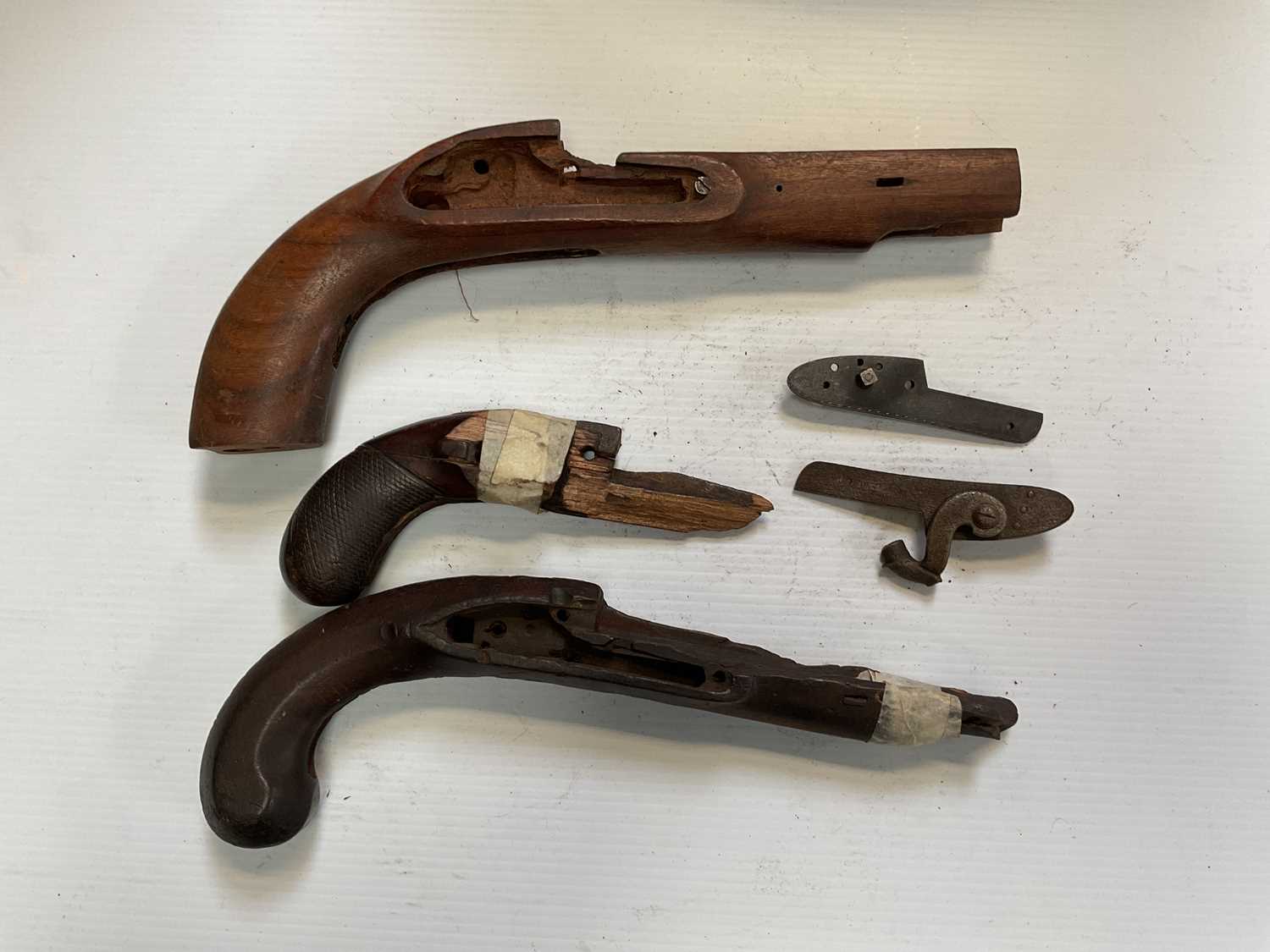 Five percussion pistol stocks with barrels, locks missing, also a small quantity of parts of - Image 4 of 4