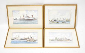 † J. A. DRINKWATER (British, 20th century); four watercolour studies of freighters on The Mersey,