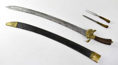 A 19th century German hunting sword, the 23" curved fullered single-edged blade with 7" double-edged