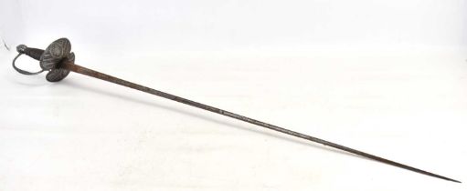 An 18th century British smallsword with pierced butterfly hilt, wire grip handle, unmarked, blade