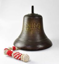 A large brass ship's bell inscribed 'Aire', which was built in 1886 and dismantled in 1930, height