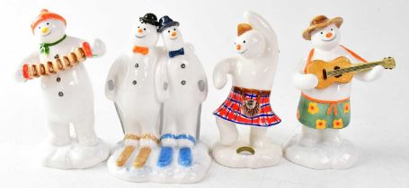 THE SNOWMAN; four John Beswick figures, comprising JBS4 'Snowman in Kilt Jigging', height 12.5cm,