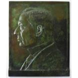 A bronze plaque depicting head and shoulders portrait of Lord Mountbatten in side profile, 43 x