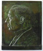 A bronze plaque depicting head and shoulders portrait of Lord Mountbatten in side profile, 43 x
