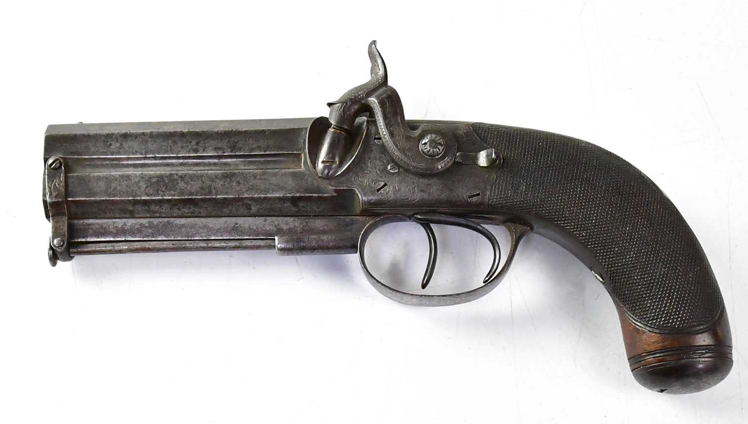 COLE & CO, DEVIZES; a 19th century 50 bore over/under side hammer percussion cap pistol, 4" - Image 2 of 2