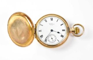 WALTHAM; a gold plated pocket watch, the white enamelled dial set with Roman numerals and subsidiary