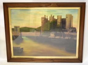 LATE 19TH/EARLY 20TH CENTURY ENGLISH SCHOOL; oil on canvas, scene of a castle with sailing boats