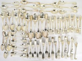 A collection of seventy-one matched pieces of hallmarked silver flatware, comprising ten