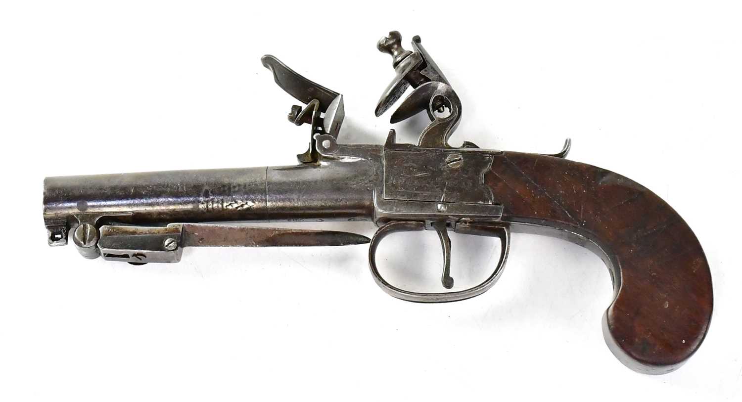 MOTHERSHEAD; a 19th century 50 bore flintlock pocket pistol, the 2.75" turn-off barrel with muzzle - Image 2 of 2