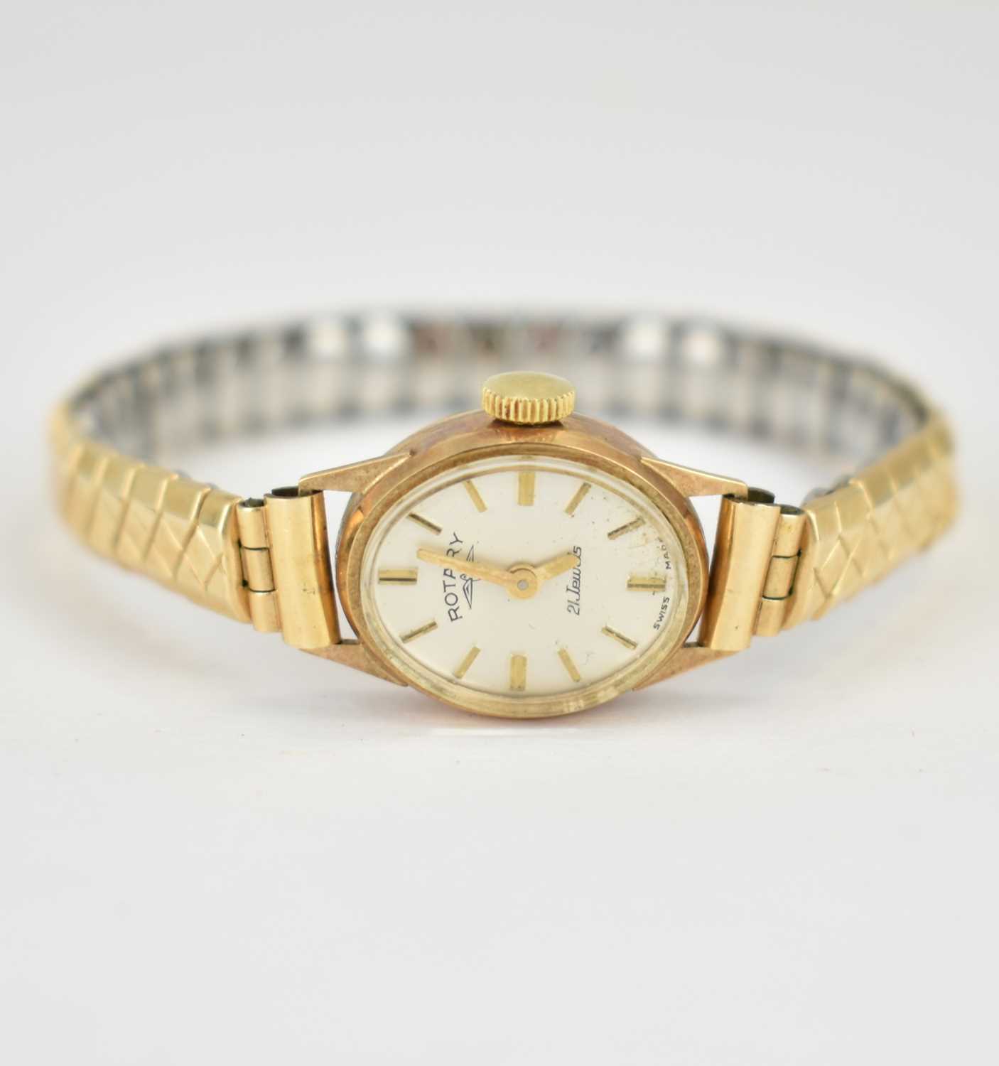 ROTARY; a ladies' 9ct gold wristwatch, the oval silvered dial set with raised baton numerals, - Image 3 of 4