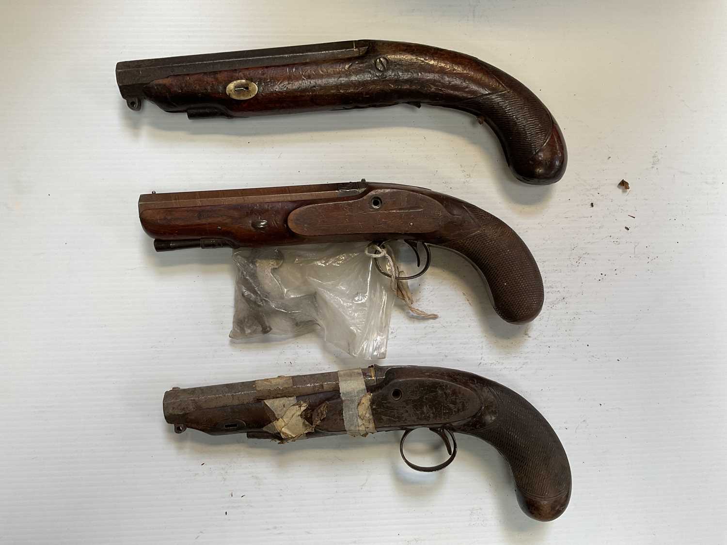 Five percussion pistol stocks with barrels, locks missing, also a small quantity of parts of - Image 2 of 4