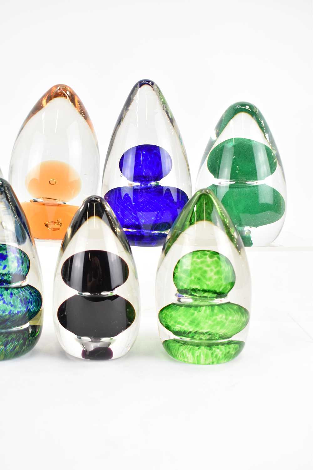 Ten cone-shaped glass paperweights, various colours and designs, average height 10cm (10). Condition - Image 3 of 3