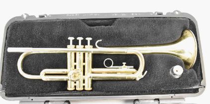 BACH; a brass trumpet, model 1530, serial no. B35022, with mouthpiece and Bach hard carry case.