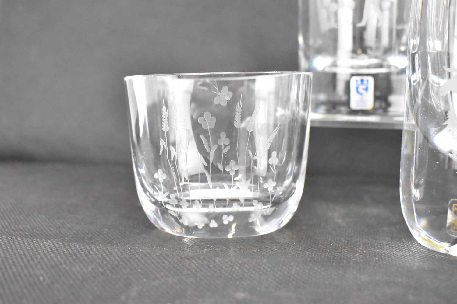 Five clear lead crystal Scandinavian vases to include Stromberg's Hyttan Sweden, engraved with image - Image 4 of 6