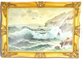 † GUIDO ODIERNA (Italian, 1913-1991); oil on canvas, stormy seascape with waves crashing against